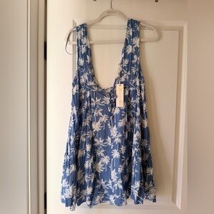 Blue and White Palm Print Women's Mini Dress